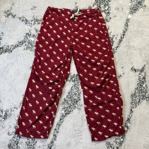 Abercrombie & Fitch Pajama Pants Mens Size XL Red Moose Drawstring Lounge - Picture 1 of 9